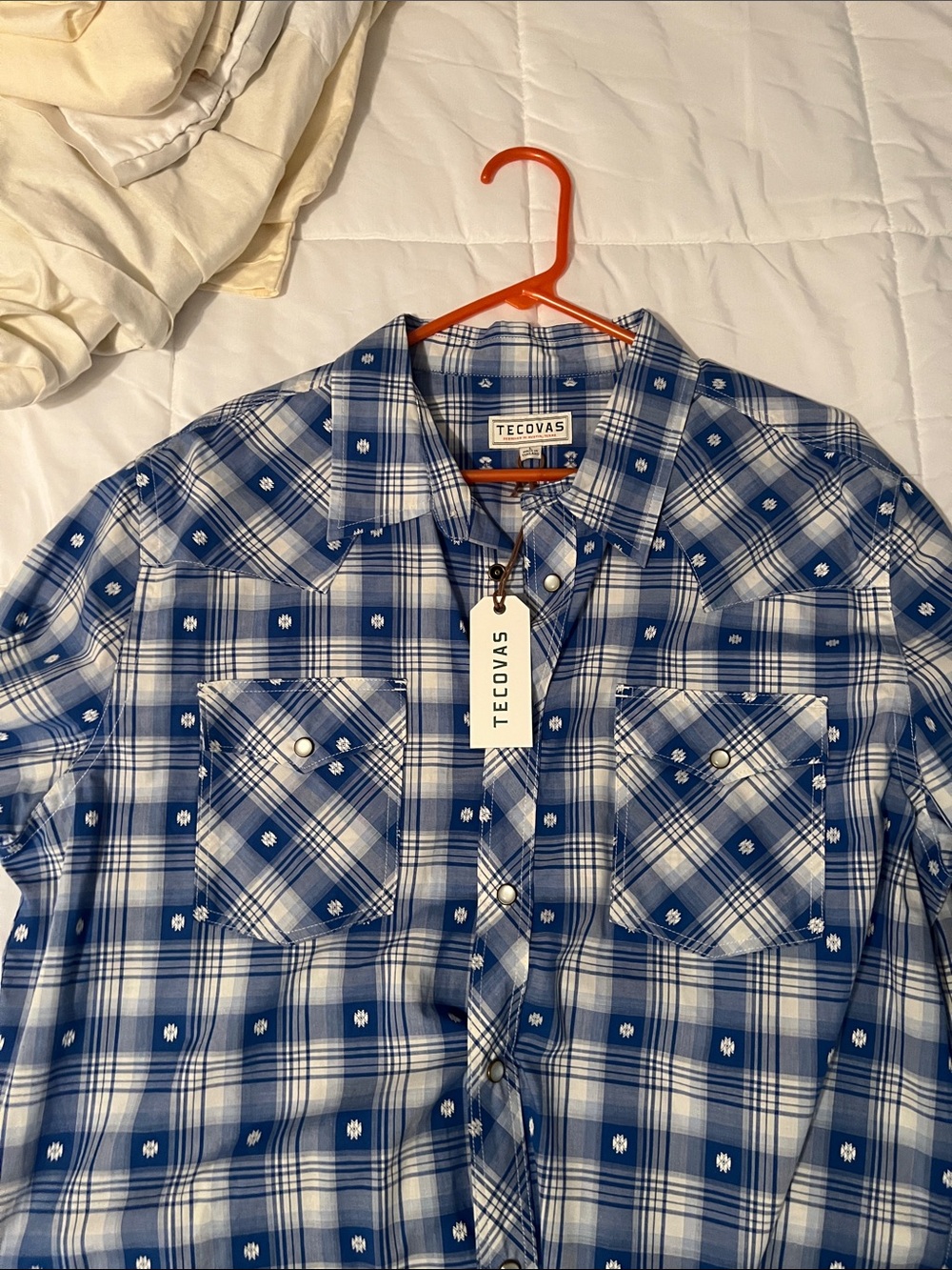 Tecovas Blue and White Plaid Western Button-Down Shirt